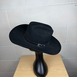 Bailey Texas T Cowboy Hat Mens 7 1/8 Black Good 2X Dynafelt Western Buckle